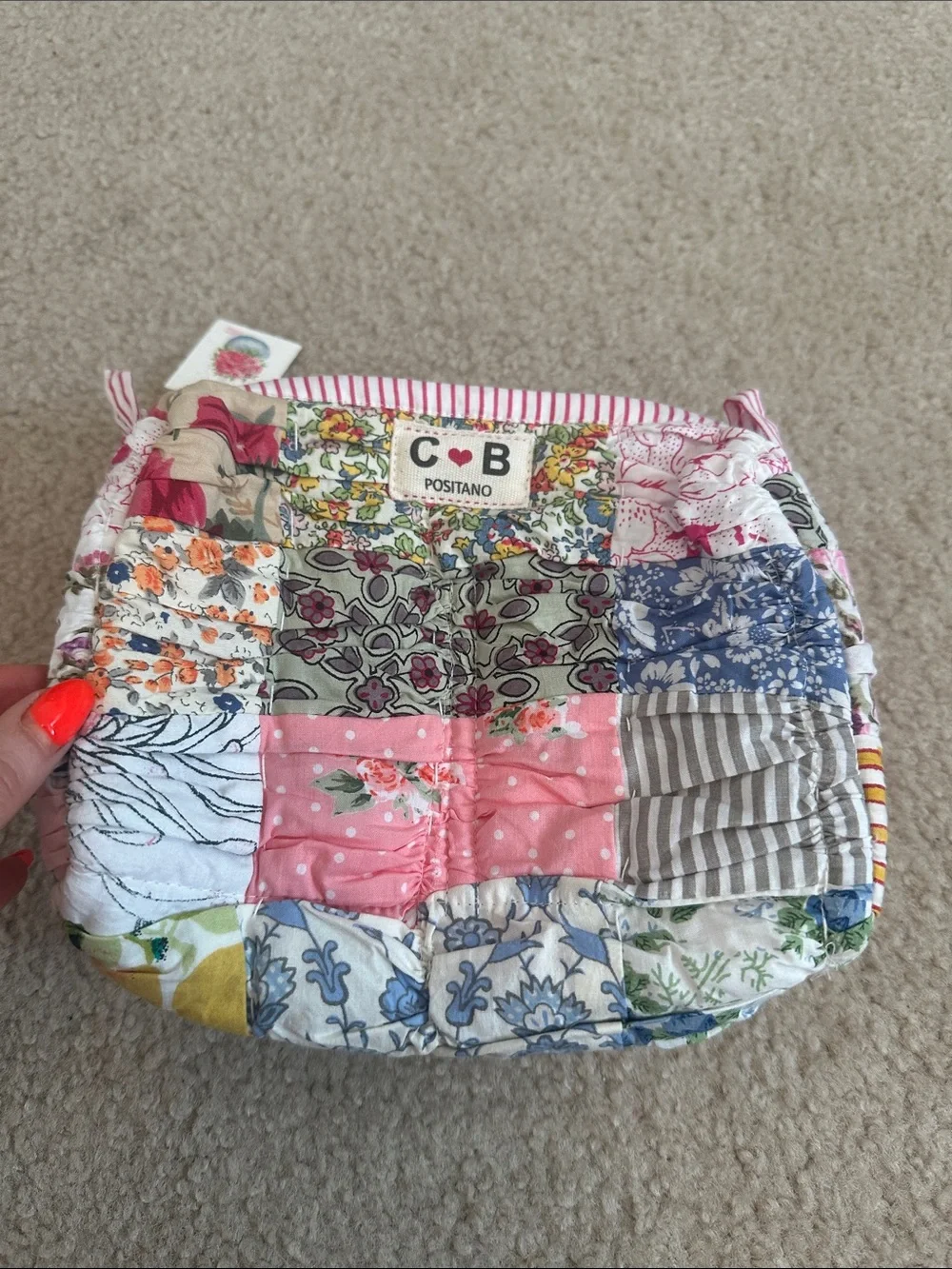 C&B Positano Multicolor Patchwork Quilted Cosmetic Pouch - Pink Accent